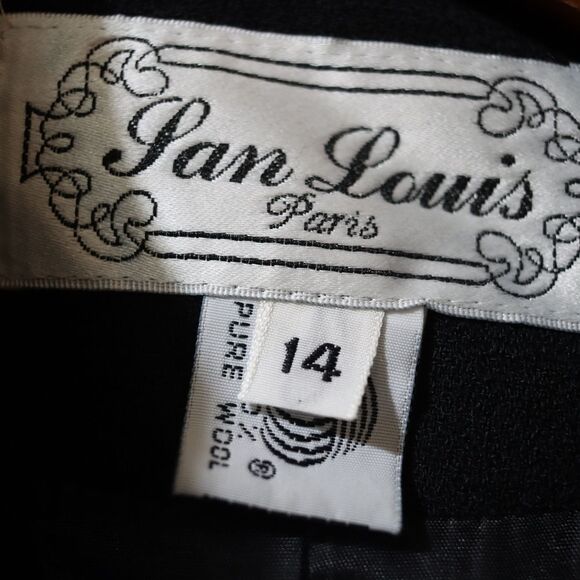 San Louis Black Wool Skirt Suit Blazer Jacket Set 14 Career Formal Funeral Suit - Picture 12 of 13